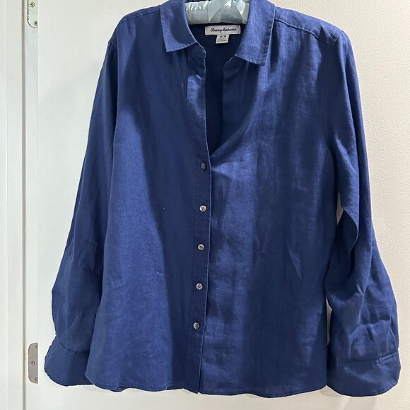 Tommy Bahama Navy Linen button down shirt, Med - Picture 3 of 10